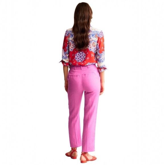 Boden Linen Ankle Pants Size 2L Straight Leg Trouser Sangria Sunset Pink 2 Tall - Picture 3 of 15